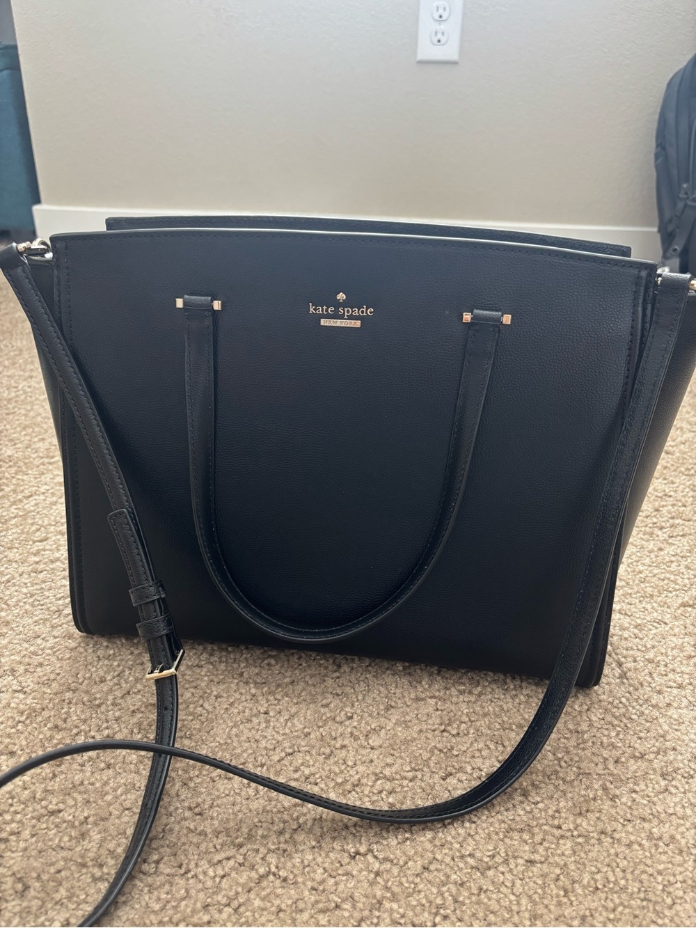 kate spade Black Pebbled Leather Tote with Detachable Strap